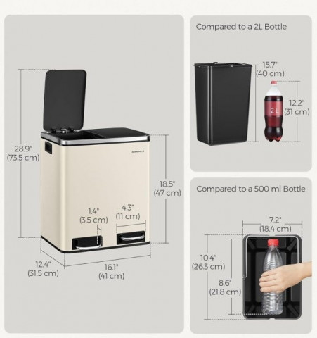 Kuchyňský odpadkový koš 2 x 15 l | pískový č.3