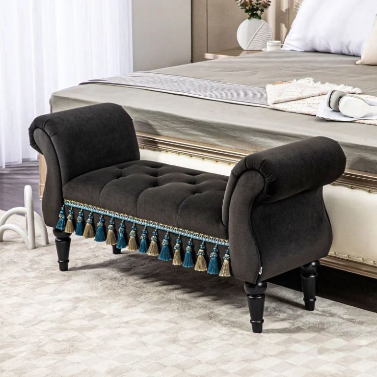 Čalouněná vintage lavice 117 x 40 x 58 cm | tmavě šedá