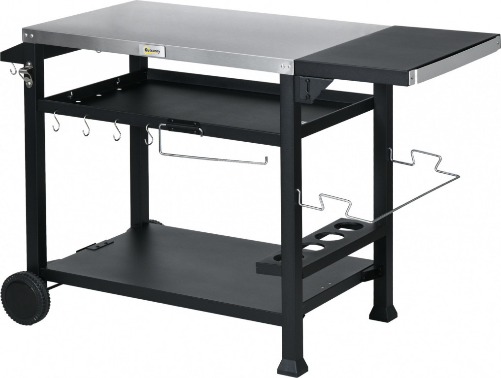 Grilovací vozík se skládacím postranním stolkem | černý