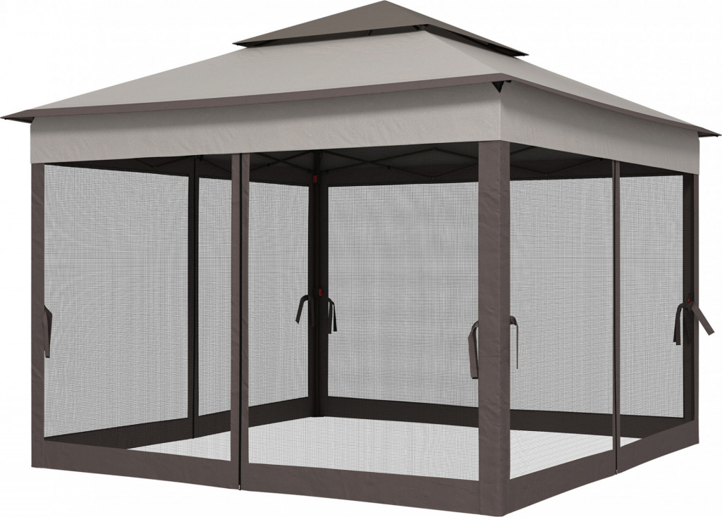 Skládací zahradní altán s bočními stěnami 3,25 x 3,25 x 2,65 m | světle šedý
