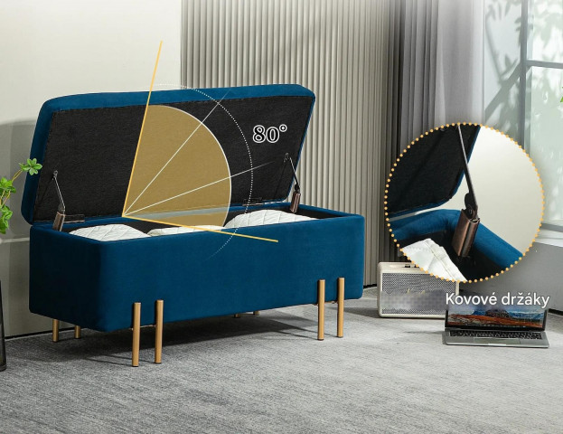 Čalouněná lavice s úložným prostorem 100 x 40 x 42 cm | tmavě modrá č.5