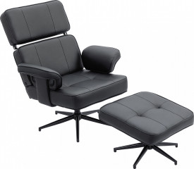 Polohovací křeslo s taburetem a nastavitelnou opěrkou hlavy | černé č.1