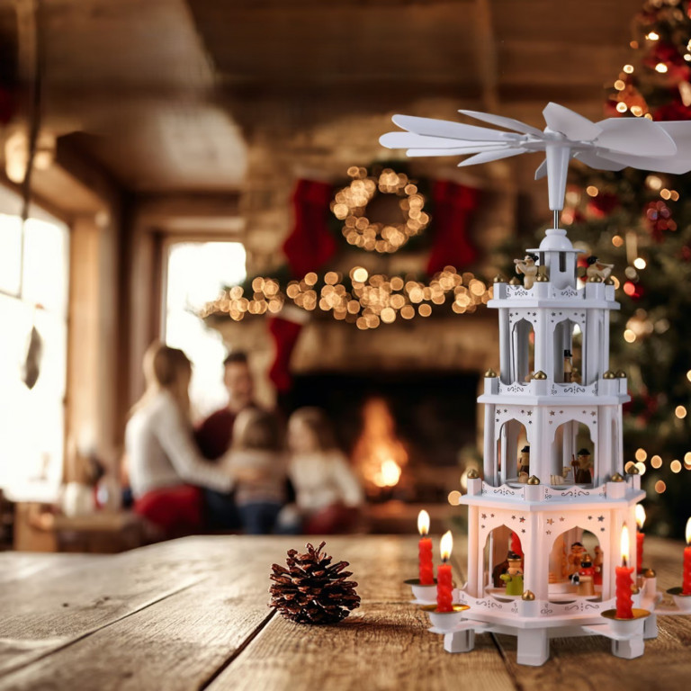 Dřevěná vánoční pyramida XL 60x20x20cm | bílá