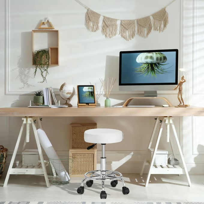 Pojízdná stolička s kolečky otočná o 360° | bílá