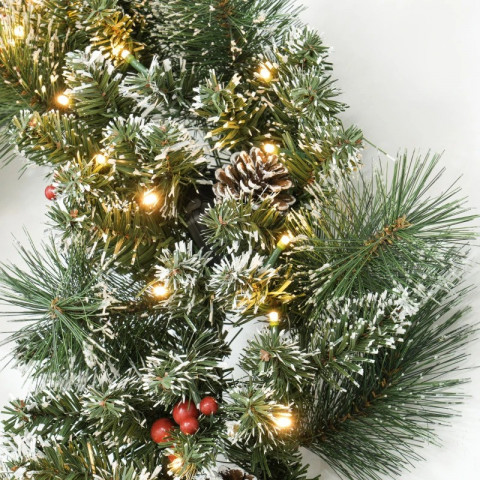 Vánoční věnec se sněhovým efektem a LED osvětlením | zelený + bílý č.6