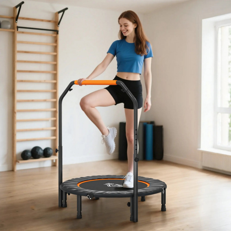 Fitness trampolína s výškově nastavitelnou rukojetí, Ø 102 cm | Černá + Oranžová