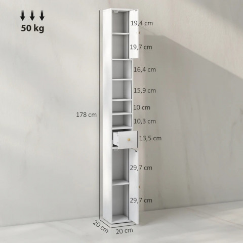 Vysoká koupelnová skříňka, 20 x 20 x 178 cm | bílá č.4