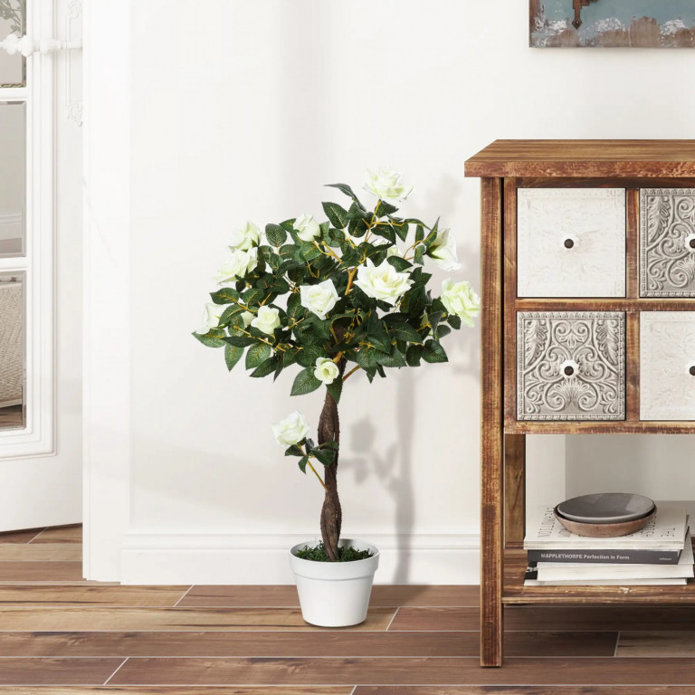 Realistická velká umělá růže 90 cm | bílá