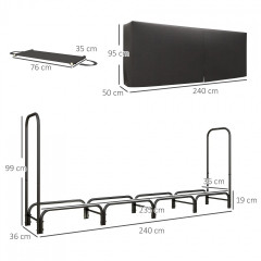 Zásobník na krbové dřevo s krytem 240 x 36 x 99 cm | černý č.2