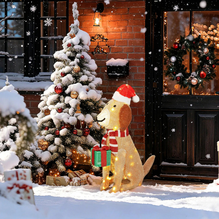 Vánoční dekorace, štěně s LED osvětlením | vícebarevná