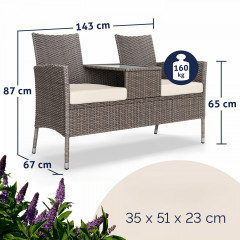 Zahradní lavice z polyratanu143x55x88cm | krémová č.3