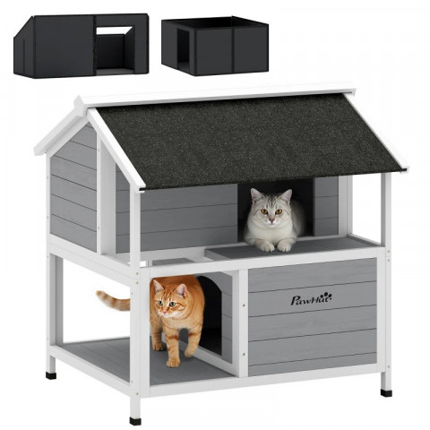 Dřevěný zateplený domeček pro kočky 80 x 93 x 95 cm | šedý č.4