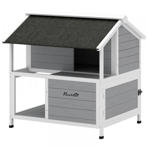 Dřevěný zateplený domeček pro kočky 80 x 93 x 95 cm | šedý č.5