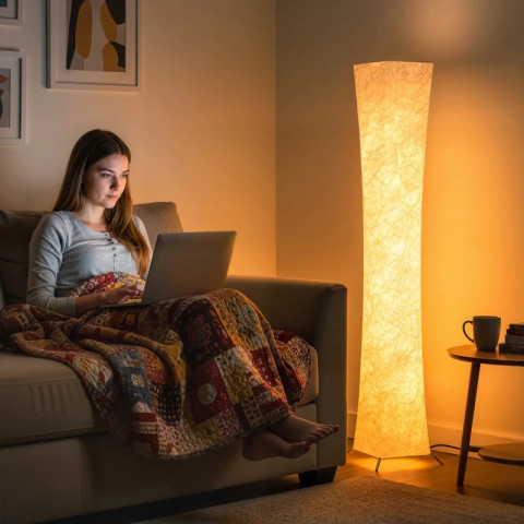 Stmívatelná stojací LED lampa se stínítkem s papírovým vzhledem | bílá č.3