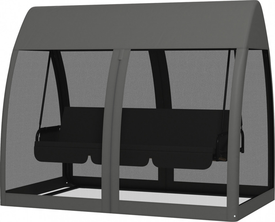 Třímístná zahradní houpačka se stříškou a moskytiérou | šedá