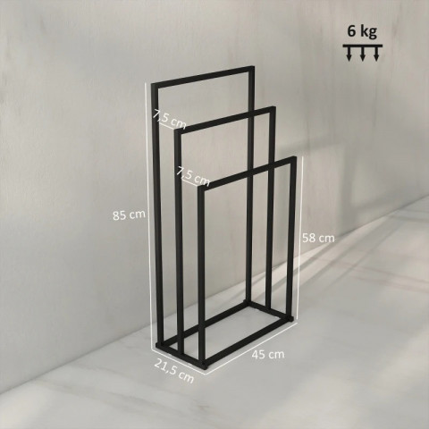 Stojanový držák na ručníky se 3 tyčemi, 45 x 21,5 x 85 cm | černý č.3