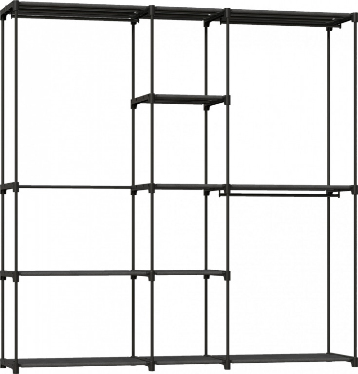 Šatní skříň s 8 policemi a 3 tyčemi 182 x 43 x 185 cm | černá