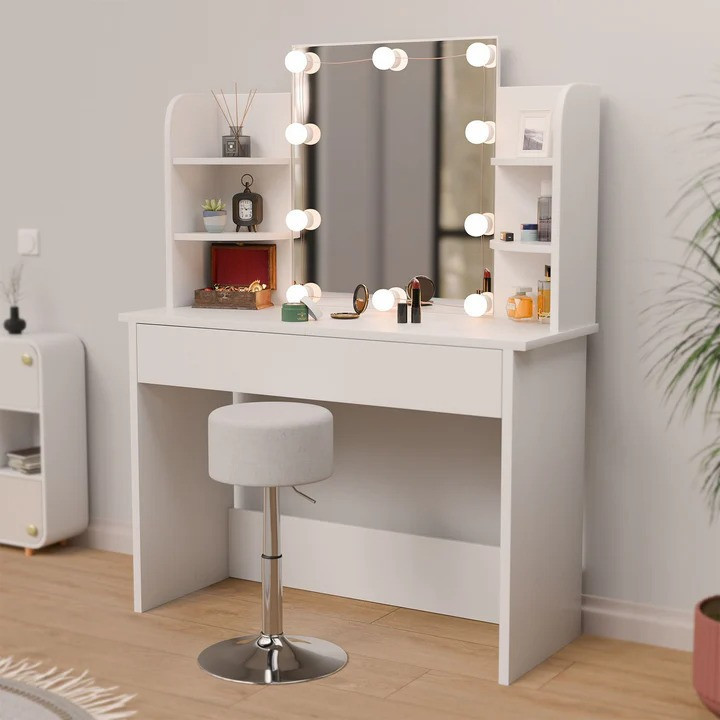 Toaletní stolek Bella s LED osvětlením | bílý