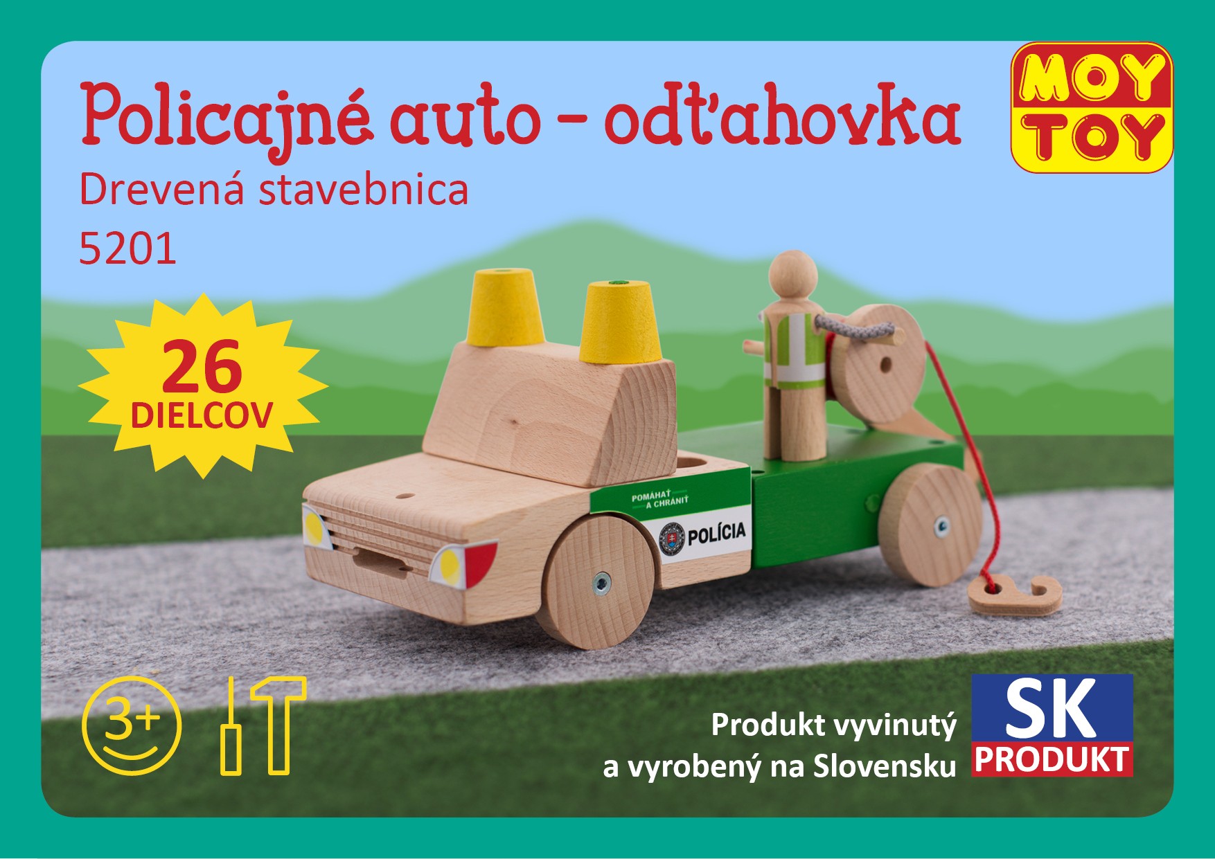 Moy Toy Dřevěná stavebnice Policejní auto - odtahovka Moy Toy