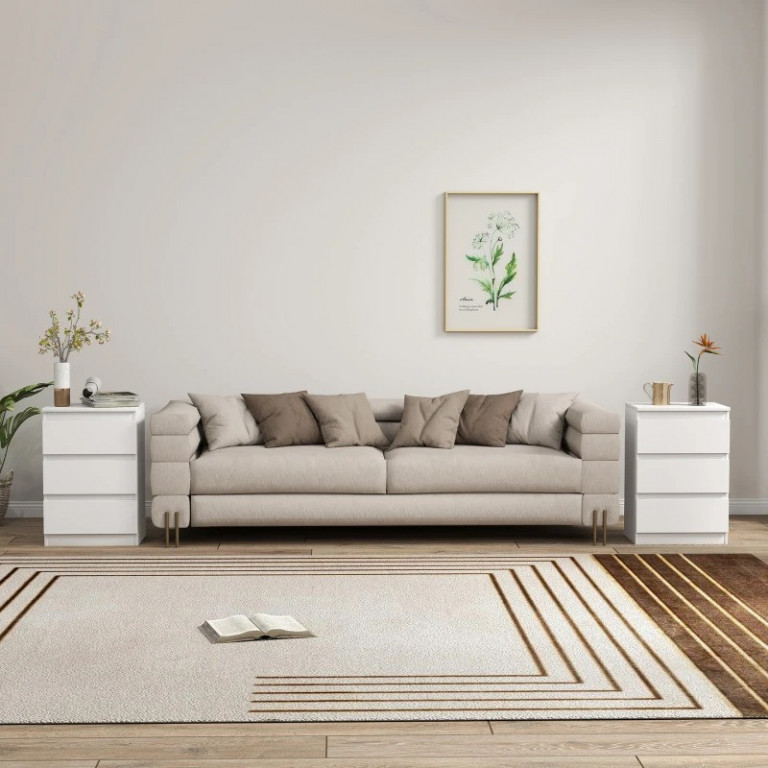 Noční stolky se 3 zásuvkami, 2 kusy | bílé