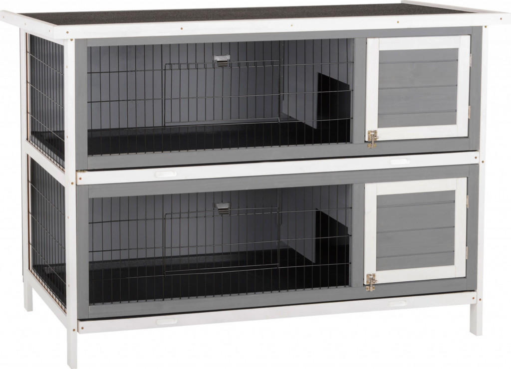 2patrová králíkárna z masivního dřeva 136,4 x 50 x 93 cm | šedá