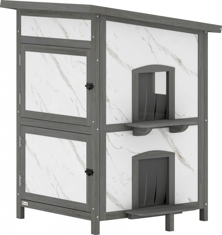 Dřevěný domek pro kočky 60 x 60 x 88 cm | bílý