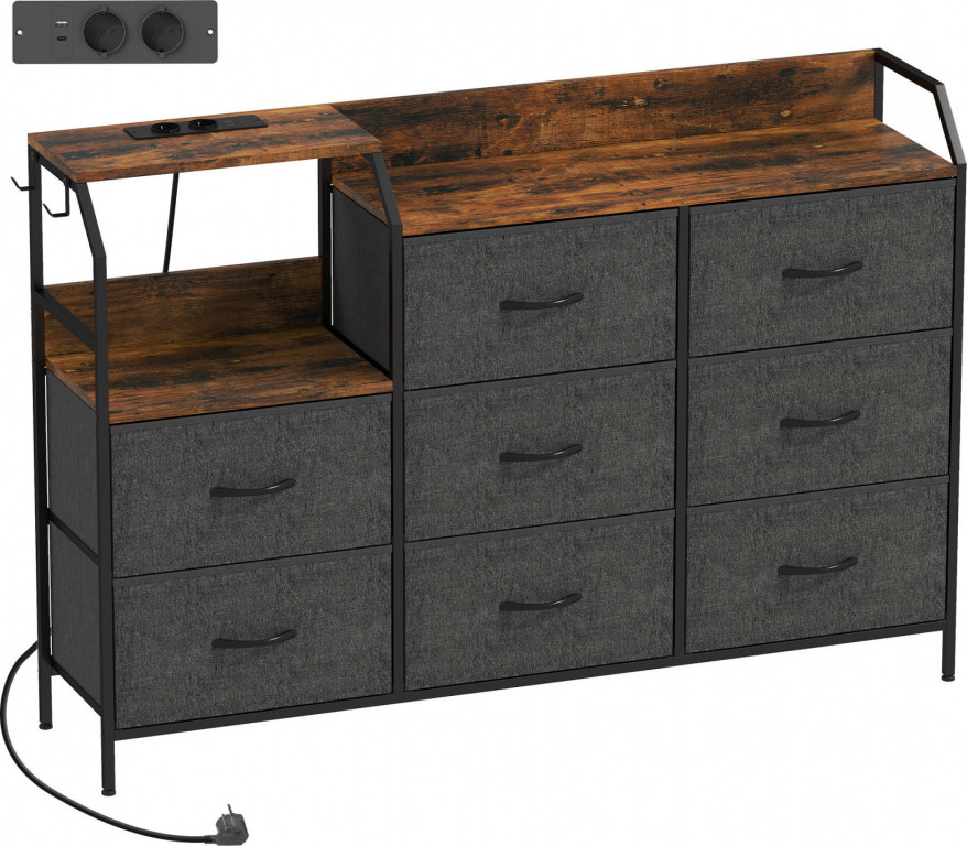 Skříňka s 8 zásuvkami z netkané textilie | rustikálně hnědá + černá