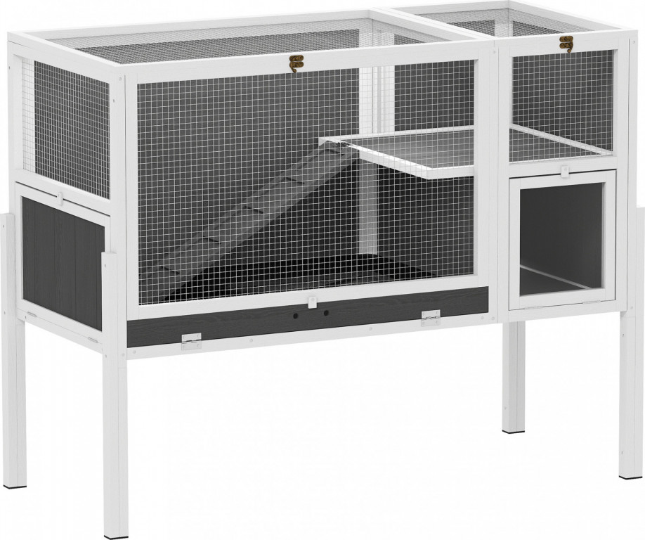 Dřevěná králíkárna s rampou 120 x 53 x 93 cm | šedá