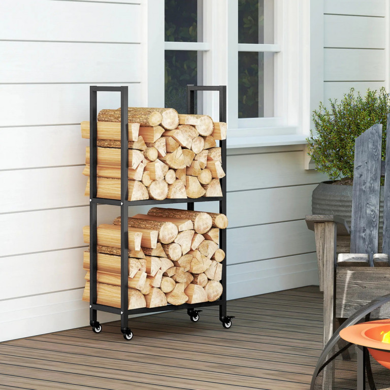 Stojan na palivové dřevo pro interiér, 60 x 30 x 119 cm | černý