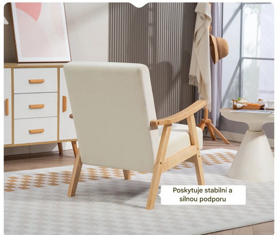 Čalouněné křeslo se sametovým vzhledem | krémově bílé č.6