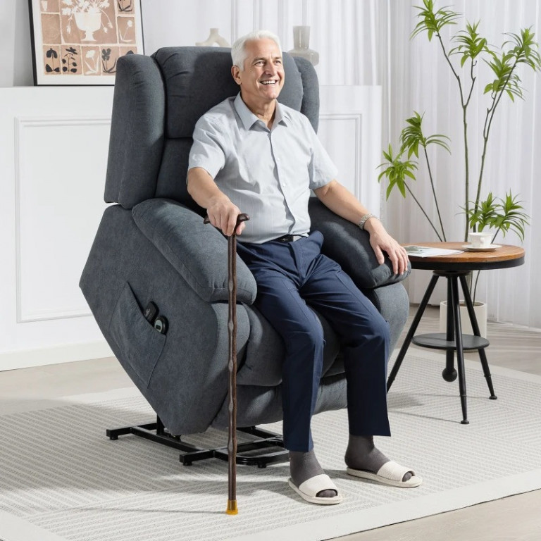 Elektrické polohovací TV křeslo ve vzhledu lnu | tmavě šedé