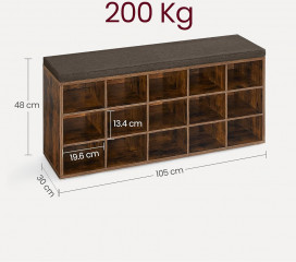 Botník s lavicí 30 x 105 x 48cm | rustikálně hnědý č.3