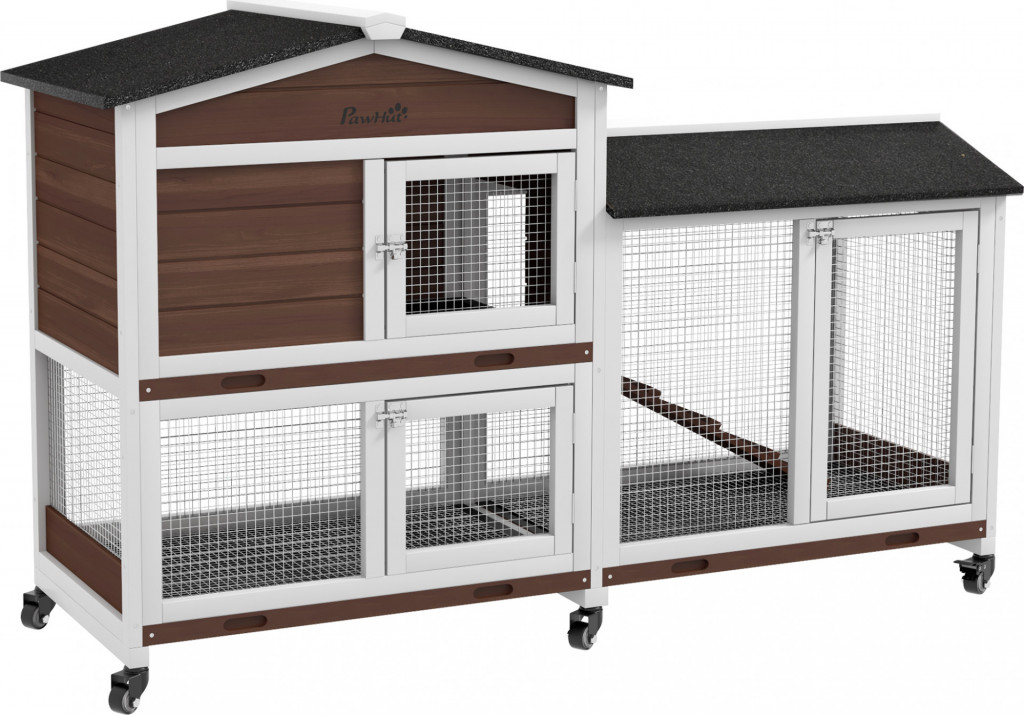 Dřevěná králíkárna 157,4 x 53 x 99,5 cm | hnědá + černá