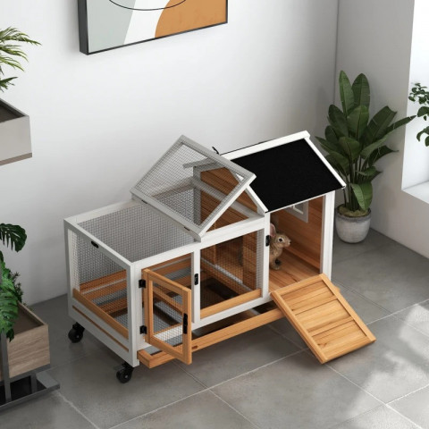 Pojízdná dřevěná králíkárna, 108 x 58 x 73,5 cm | žlutá č.2