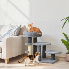 3stupňové schody pro domácí mazlíčky s pelíškem, 60 x 40 x 56 cm | šedé č.1