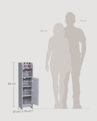Úzká koupelnová úložná skříňka | šedá č.2