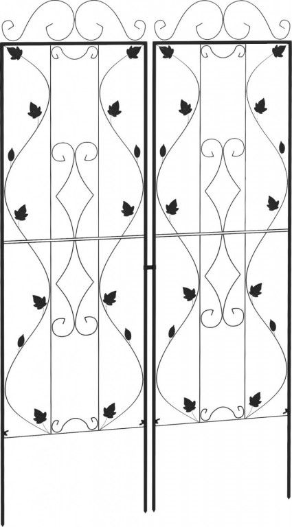 Sada 2 nerezových popínavých podpěr s listy 50 x 181 cm | černá