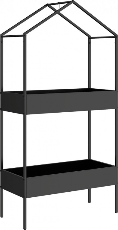 Dvoupatrový stojan na květiny ve tvaru domečku 150 cm | černý