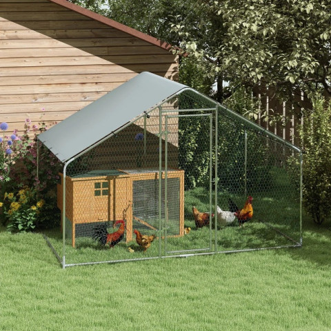 Ocelový kurník se střechou, 3 x 1,7 x 1,9 m | stříbrný č.2