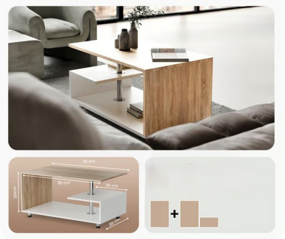 Konferenční stolek Orlando 95x55x50cm | bílý/dub č.3