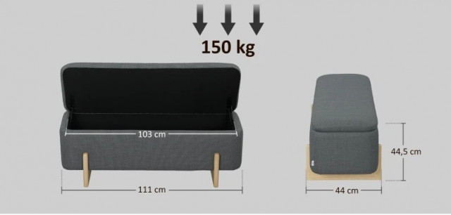 Čalouněná lavice s úložným prostorem, 111 x 44 x 44,5 cm | tmavě šedá č.5