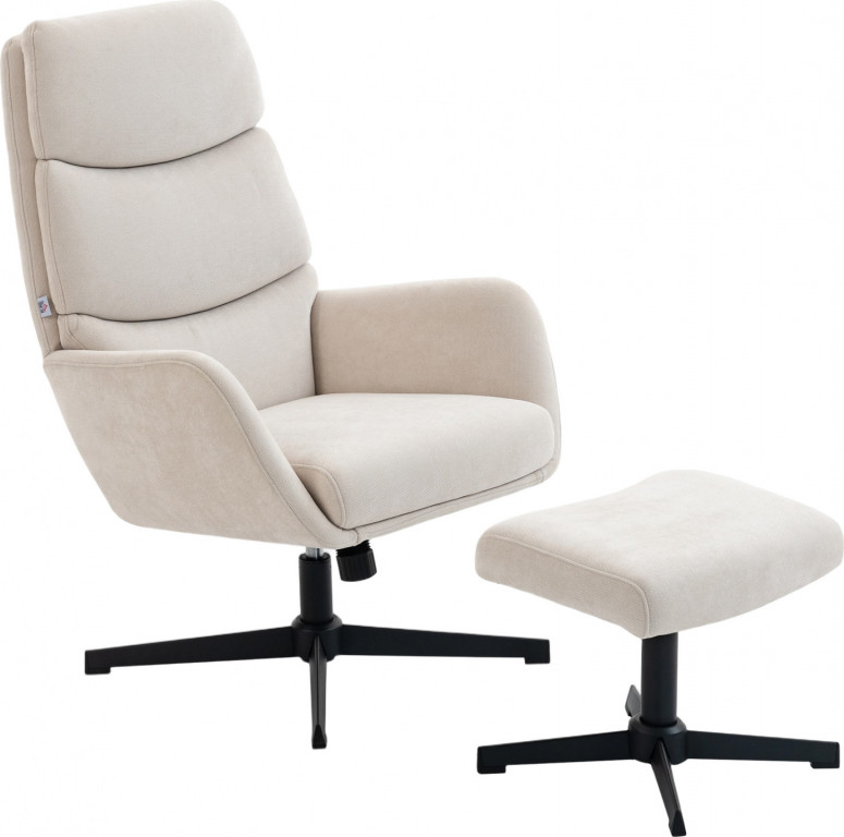 Relaxační křeslo s vysokým opěradlem a taburetem | béžové