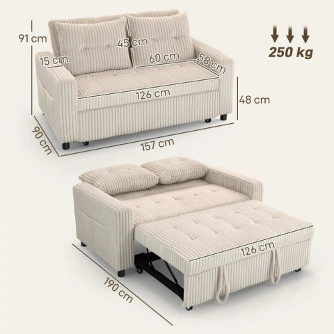 Rozkládací 2místná pohovka 157 x 90 x 91 cm | krémově bílá č.4