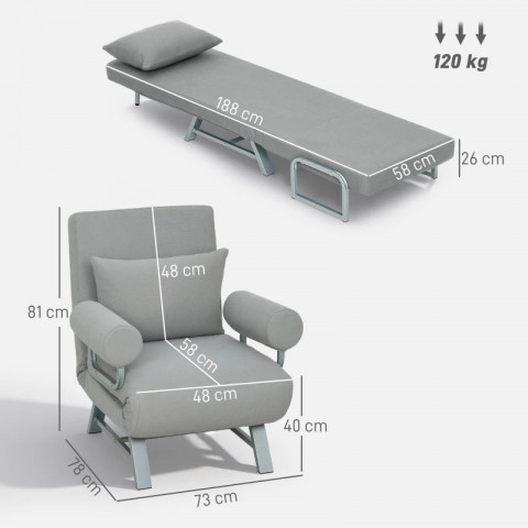 Rozkládací křeslo 3 v 1 | světle šedé č.4