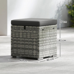 2 ratanové taburety 40 x 40 x 41 cm | tmavě šedé č.2