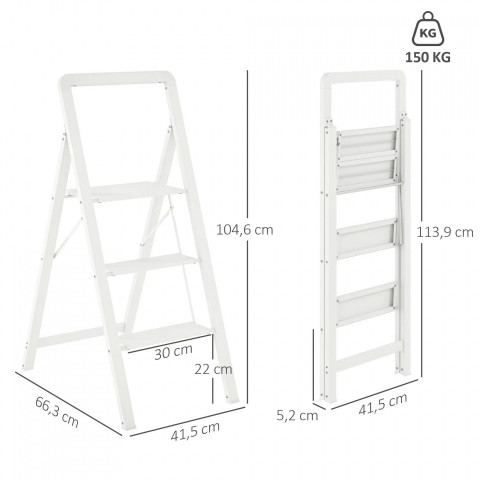 Skládací žebřík 66,3x41,5x104,6 cm | bílý č.2