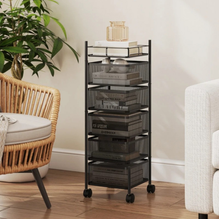 Kuchyňský vozík s 5 úrovněmi a otočnými koši | černý