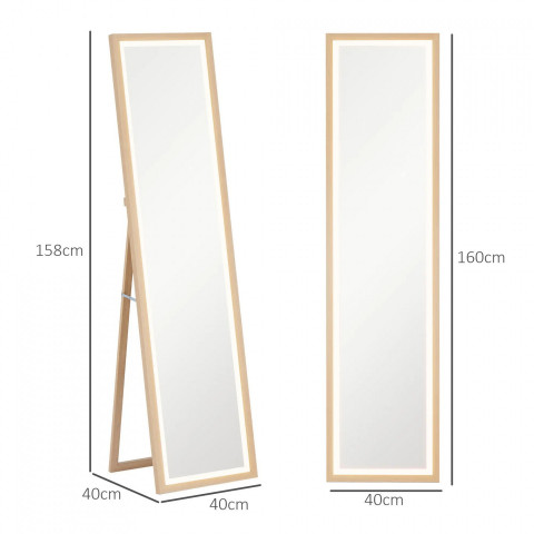 Stojací zrcadlo s LED osvětlením 40 x 160 cm | přírodní č.2