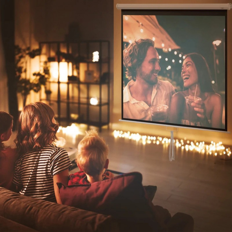 Projekční plátno, 189 x 7 x 182 cm | bílé