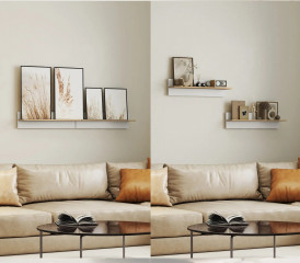 2 plovoucí police na zeď 80 x 16,5 x 20 cm | bílé + přírodní č.3